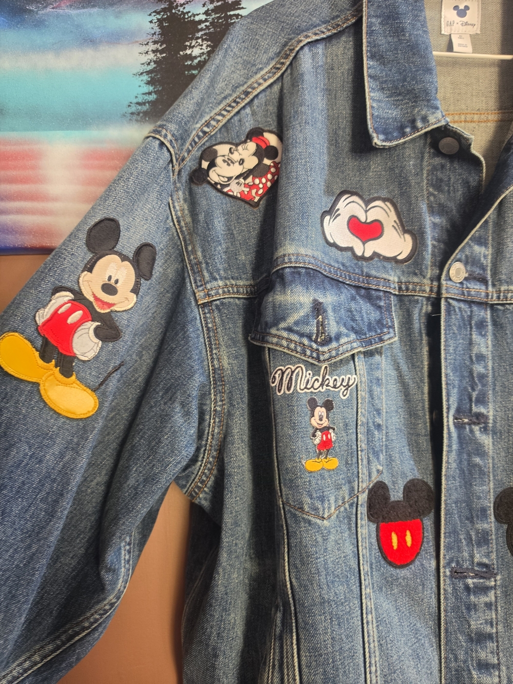 GAP Men's Blue Denim Jacket with Mickey Mouse Patches - Picture 4 of 5